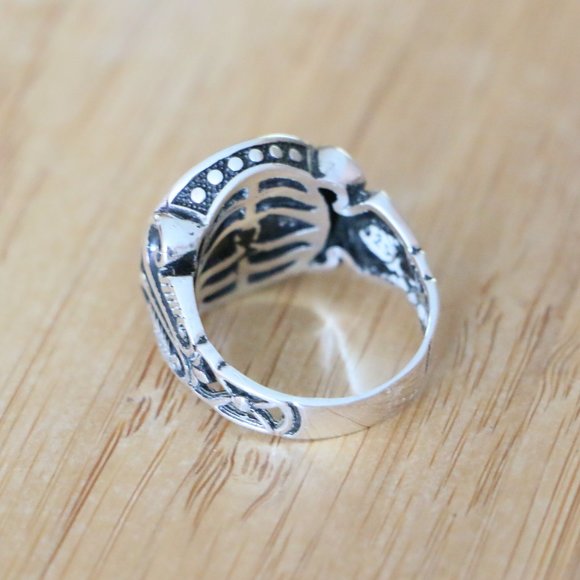 925 Sterling Silver Men's Ring with Green Agate Stone - Picture 8 of 11